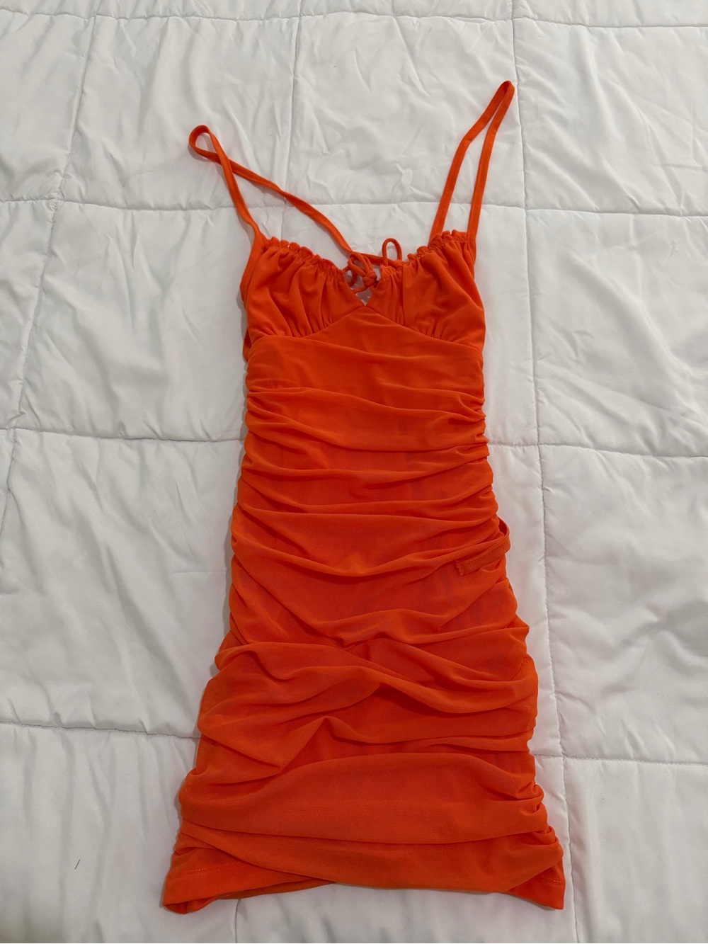 NWOT Sky to Moon Orange Ruched Mesh Lace Up Mini Dress Size S XS